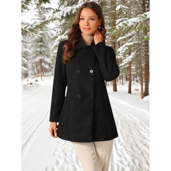 Peacoat Double Breasted Button Outerwear Winter Coat Black - Picture 4 of 6
